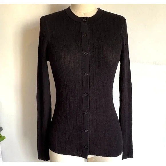A.L.C. Fisher Fine Cotton Slim Fitting Knit Cardigan-Black-Womens Small-RRP $325 - Picture 2 of 15